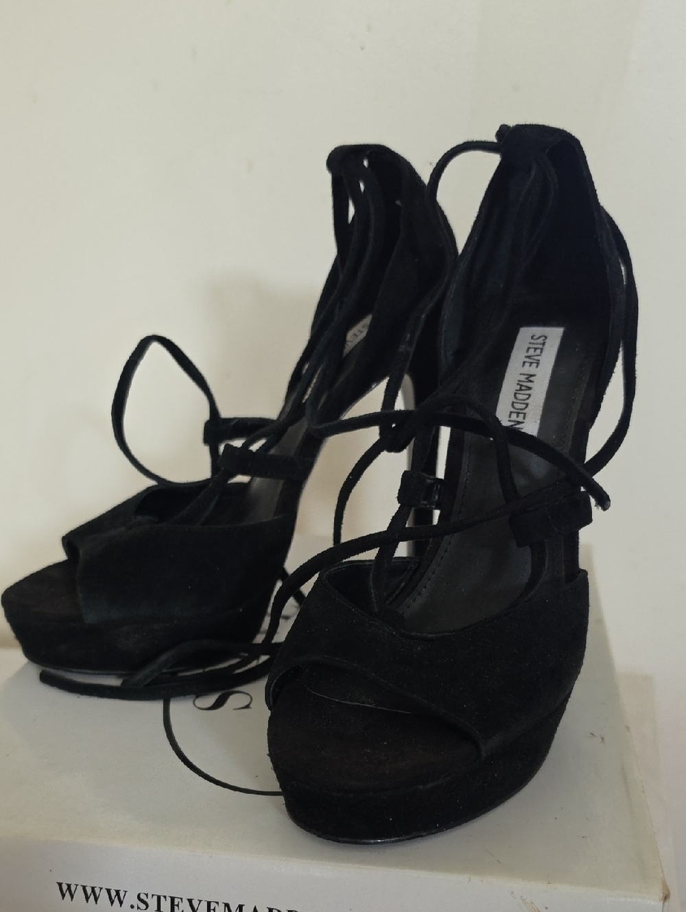 Steve Madden Black Suede Lace-Up Platform Sandals